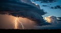 Dramatic Lightning Strike Under Dark Storm Clouds at Sunset Royalty Free Stock Photo