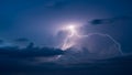 Dramatic Lightning Strikes Cloudscape in Night Sky Thunderstorm Displayed with Electrical Storm Activity and Royalty Free Stock Photo