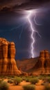 Dramatic Lightning Strikes Over Towering Desert Rock Formations Royalty Free Stock Photo