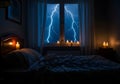 Dramatic Lightning Strikes Seen from a Cozy Bedroom Royalty Free Stock Photo