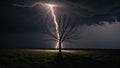 Dramatic Lightning Striking a Solitary Tree Royalty Free Stock Photo
