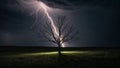 Dramatic Lightning Striking a Solitary Tree Royalty Free Stock Photo
