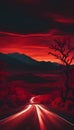 Crimson Journey: Road Through the Blood Sky Royalty Free Stock Photo