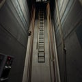 Long Vertical Ladder in a Dark Industrial Elevator or Crane Shaft Ai Generated Royalty Free Stock Photo