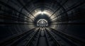 Subway tunnel with train tracks and lights Royalty Free Stock Photo