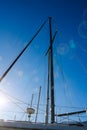 Mast and Rigging of a Sailboat Against Blue Sky. Royalty Free Stock Photo