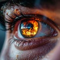 Eye of Fury with Burning Fire Reflection Royalty Free Stock Photo
