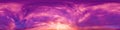 Dramatic magenta sunset sky panorama with Cumulus clouds. Seamless hdr 360 pano in spherical equirectangular format Royalty Free Stock Photo