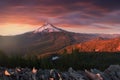 Majestic View of Mt. Hood on a bright, colorful sunset during the autumn months. The Pacific Northwest, Oregon, USA Royalty Free Stock Photo