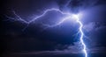 Dramatic massive lightning strike across dark cloudy night sky. Royalty Free Stock Photo