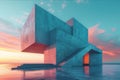 Dramatic modern architecture featuring angular structures and bold shadows at sunset. AI generated.