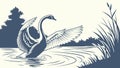 Dramatic monochrome illustration of a powerful swan beating its wings on a stormy lake surface, vector design Generative AI Royalty Free Stock Photo