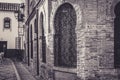 Dramatic and moody shot of an old brick wall in the village of Toledo, Spain