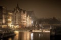 Dramatic and moody view of the night lights in the old town of Opole in Poland Royalty Free Stock Photo