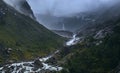 Moody View of the River coming from Buerbreen Glacier Down the Valley, Odda, Norway Royalty Free Stock Photo