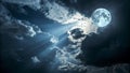 Dramatic moonlit sky with god rays and clouds. Royalty Free Stock Photo