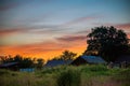 Dramatic morning or evening view of typical village houses. Incredible summer sunrise. Fantastic outdoor scene beauty of Royalty Free Stock Photo