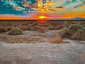 dramatic morning sunrise western desert area dry mountains sunshine horizon Royalty Free Stock Photo