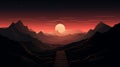 Dramatic Mountain Landscape at Sunset with Starry Sky. Generative AI