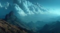 Dramatic Mountain Range Landscape with Stunning Cloudscape Epic View AI generated. Royalty Free Stock Photo