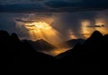 Dramatic mountainous landscape at sunset with Royalty Free Stock Photo