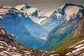 Dramatic mountains landscape in Stryn from Gamle road, western Norway