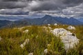 dramatic mountains rocky peaks and stormy skies