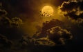 Dramatic mystical background with glowing full moon