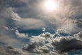 dramatic mystical contrasting sky with thick gray clouds below and the sun above in a haze. artistic image for the original