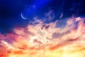 Crescent moon with beautiful sunset background . Generous Ramadan Royalty Free Stock Photo