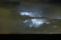 Lightning strikes down to earth from a distance supercell thunderstorm