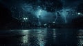 Dramatic Night: Lightning Illuminating the Rain-soaked Dark Sky Royalty Free Stock Photo