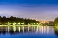 Dramatic night park illumination reflections background Royalty Free Stock Photo