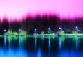 Dramatic night park illumination reflections background Royalty Free Stock Photo