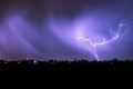 Bright lightning bolt with many side branches during an autumn thunderstorm Royalty Free Stock Photo