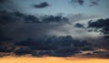 Dramatic night sky with clouds. Horizontal nature background