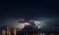 Dramatic Night Sky with Lightning and Urban Skyline