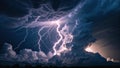 Dramatic Night Thunderstorm with Branching Bolts Royalty Free Stock Photo