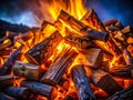 A Dramatic Nighttime Firewood BBQ Stack Capturing the Rustic Charm of a Campfire Woodpile for Outdoor Cooking and Royalty Free Stock Photo