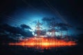 Stormy Night Pylons: Dramatic Illumination, generative ai Royalty Free Stock Photo