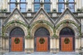 Dramatic oak wooden church doors Royalty Free Stock Photo