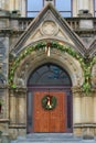 Dramatic oak wooden church doors Royalty Free Stock Photo