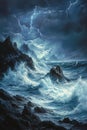 Dramatic ocean scene with stormy waves and dark clouds Royalty Free Stock Photo