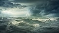 Dramatic ocean with stormy clouds.AI Generated