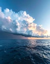 Dramatic Ocean Sunset with Cumulus Clouds Royalty Free Stock Photo