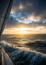 Dramatic Ocean Sunset Sailboat View Royalty Free Stock Photo