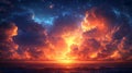 Dramatic ocean sunset with vibrant clouds and starry sky Royalty Free Stock Photo