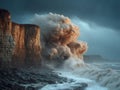 Dramatic Ocean Wave Crashing Against Coastal Cliffs Royalty Free Stock Photo