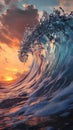Dramatic ocean wave at sunset with colorful sky. Nature and tranquility concept Royalty Free Stock Photo
