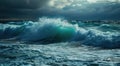 Dramatic Ocean Waves Under Stormy Skies